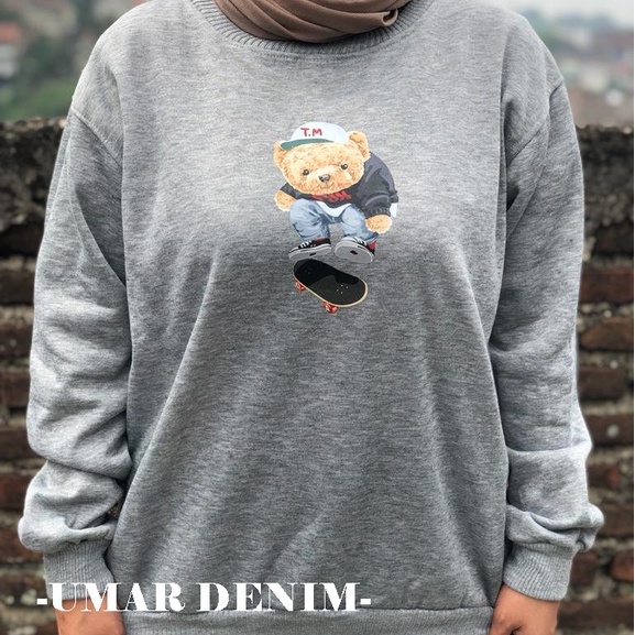 Sweatshirt Crewneck Pria &amp; Wanita TM Skateboard Beruang Motif Terbaruu Kekinian L XL XXL