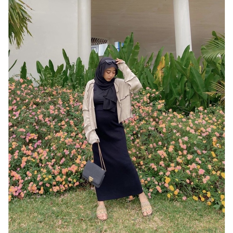 MANSET DRESS HITAM LENGAN PANJANG TURTLENECK DALAMAN OUTER || CUYASHOP CUYAHIJAB