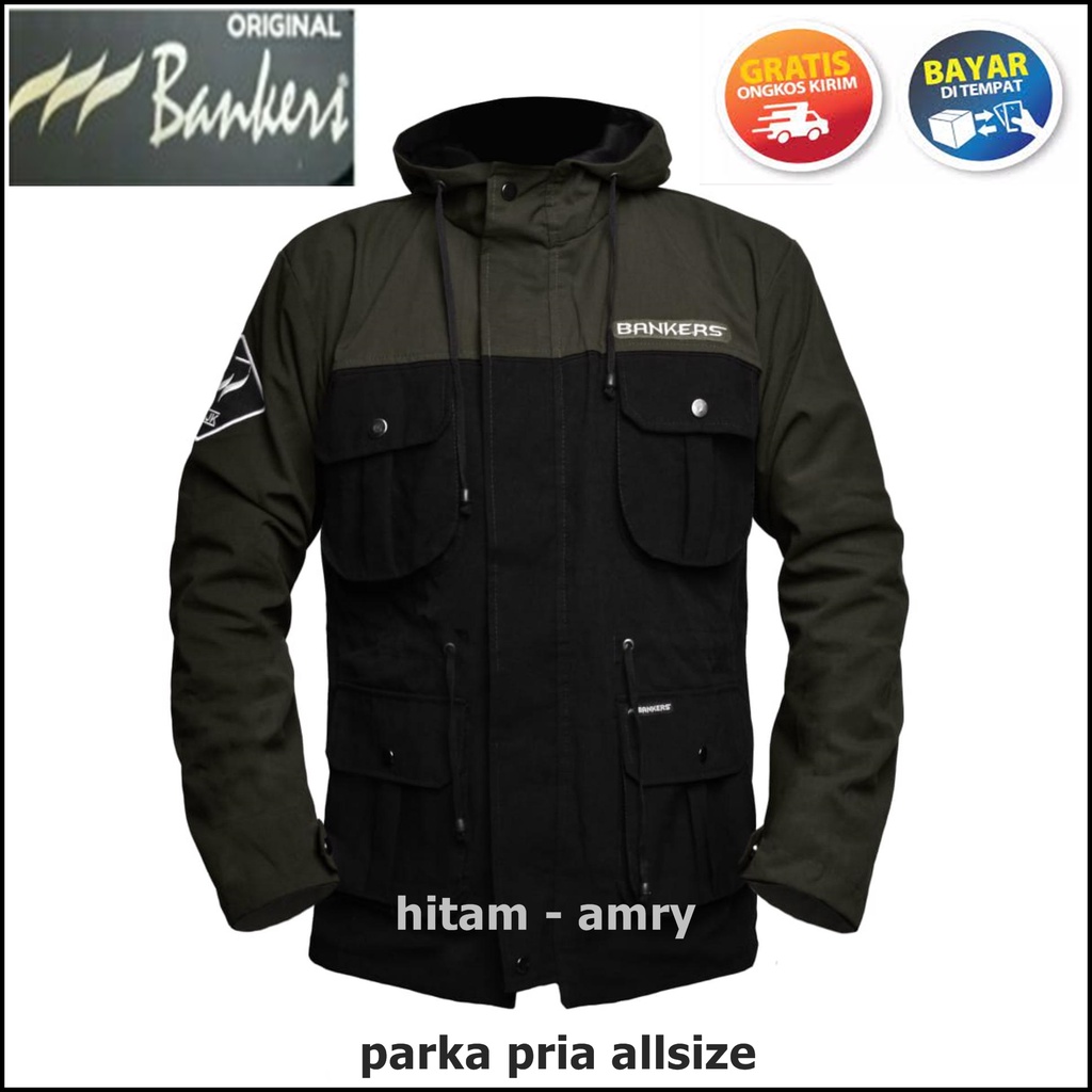 Jaket  parka pria jacket parka cowo BANKERS 007 Premium Ukuran L-XL HItam-army bisa COD