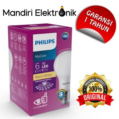 Lampu LED Philips 6 Watt Warm White / Kuning GARANSI