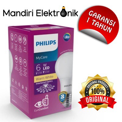 Lampu LED Philips 6 Watt Warm White / Kuning GARANSI