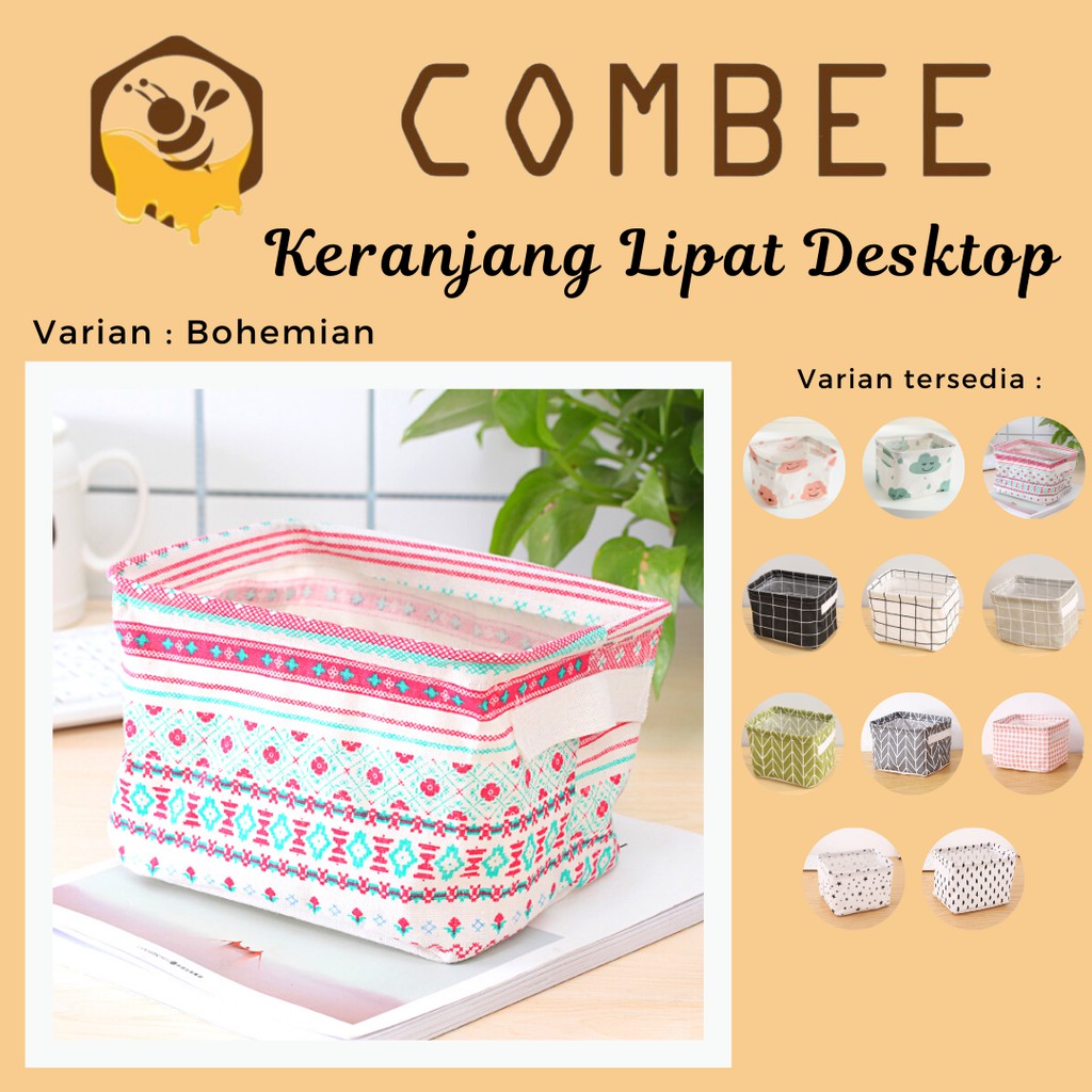 Keranjang Lipat Desktop Multi Fungsi / Cotton Linen / Praktis