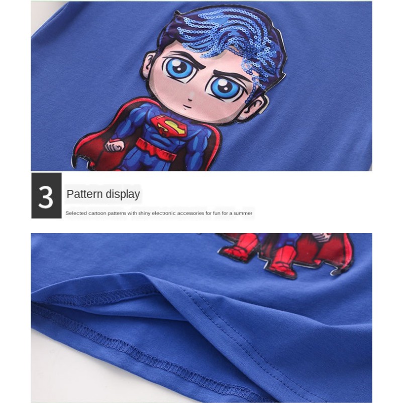 【Hot Sale】Blus Katun Anak-anak Kemeja Top Tshirt Musim Panas Anak Laki-laki Anak Perempuan Pakaian 1-8Years Boy T-Shirt LED Flash Superhero Short-sleeved