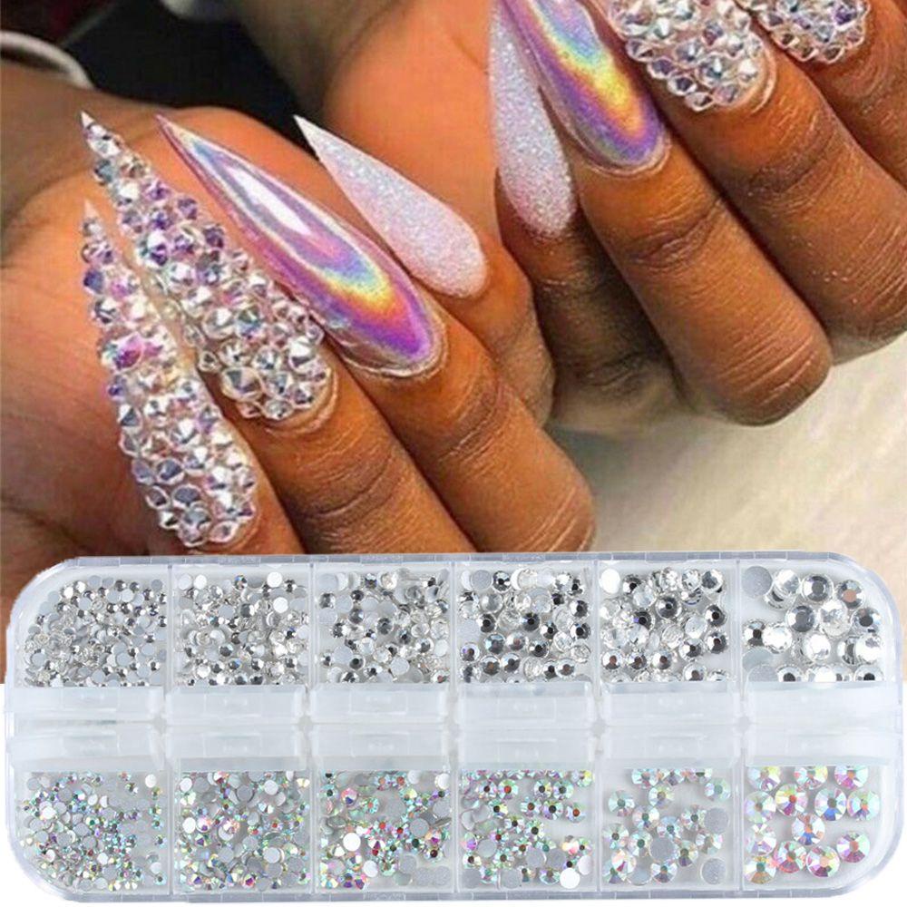 Top Nail Art Berlian Imitasi Wanita Manicure Multi-Ukuran AB Warna