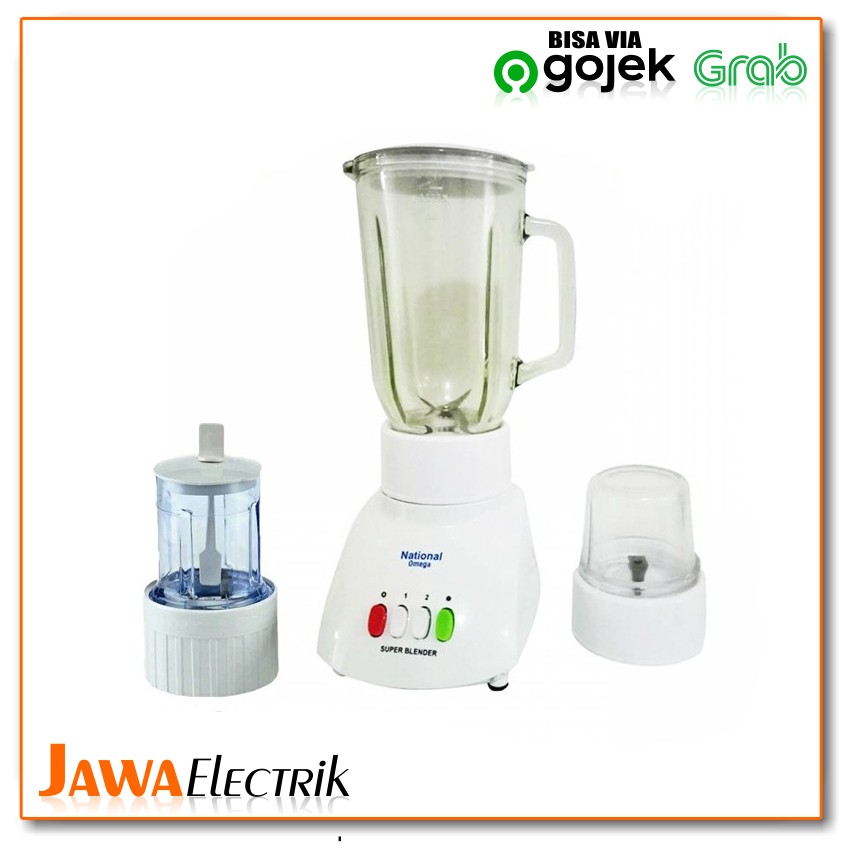 Blender National Omega 3 in 1 Blender Bahan Kaca Low Watt with Grinder 3 in 1