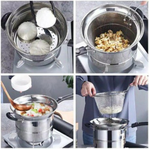 PANCI 3 IN 1/COOKING POT 3 IN 1/DEEP FRYER/PANCI KUKUS,GORENG,REBUS/PANCI MULTIFUNGSI PANCI 218 Panci Goreng Kukus deep Frying Steamer 22cm Serbaguna 2401