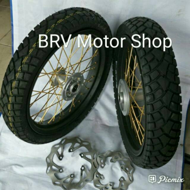 Sepaket Velg Super Moto Klx D Tracker 150 Ples Ban - SuperMoto Klx Ples Ban Full Set Siap Pasang 17