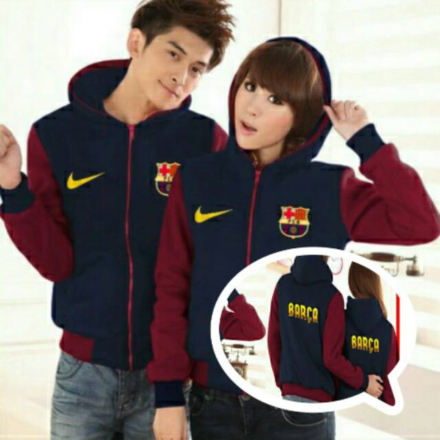JAKET COUPLE BARCA WARNA NAVY MAROON NIKE BARCELONA BAJU COWOK CEWEK PRIA WANITA PAKAIAN DUNIA BOLA