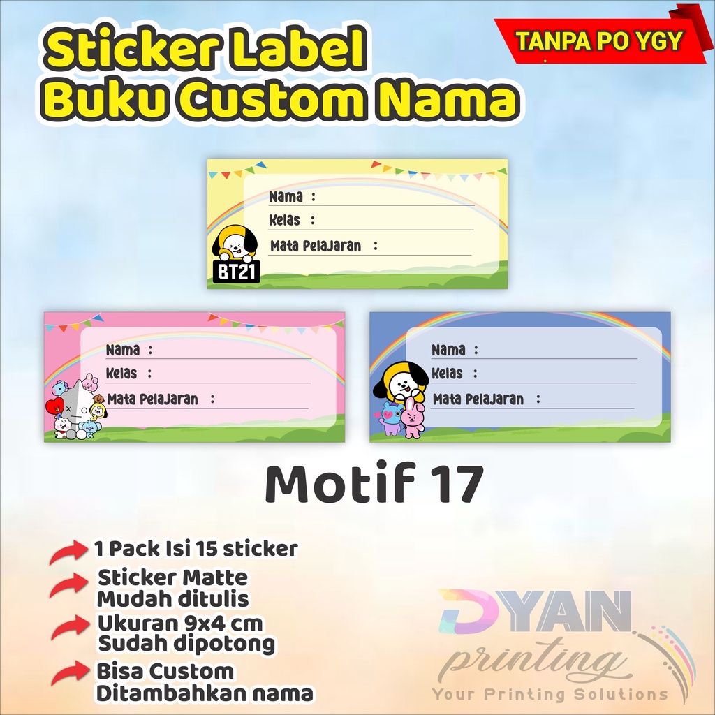 15 PCS STICKER LABEL BUKU ,BISA CUSTOM NAMA