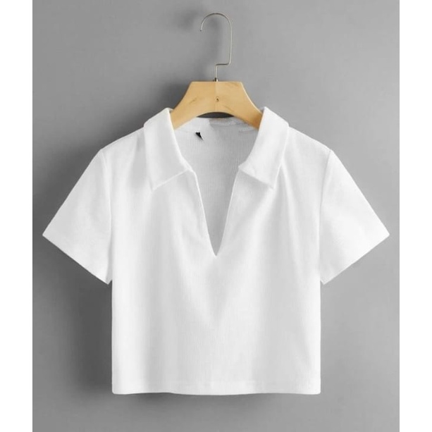 Crop Top V Kerah// Baby Tery