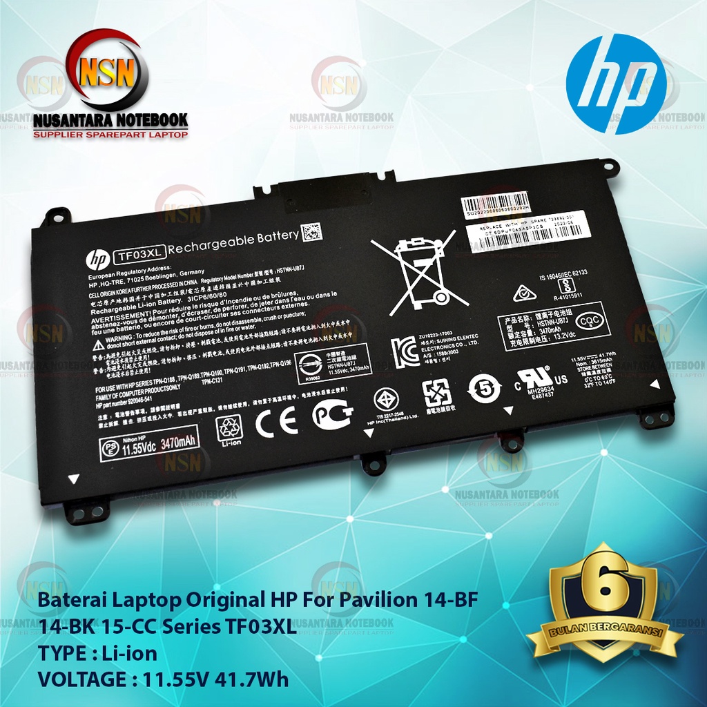 Baterai Original HP TF03XL For HP Pavilion 14-BF 14-BK 15-CC Series