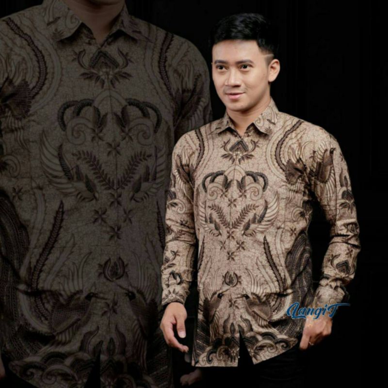 NF ATASAN KEMEJA BATIK WARNA COKLAT SUSU LENGAN PANJANG MOTIF IRONMEN MURAH KERJA KANTOR JUMBO