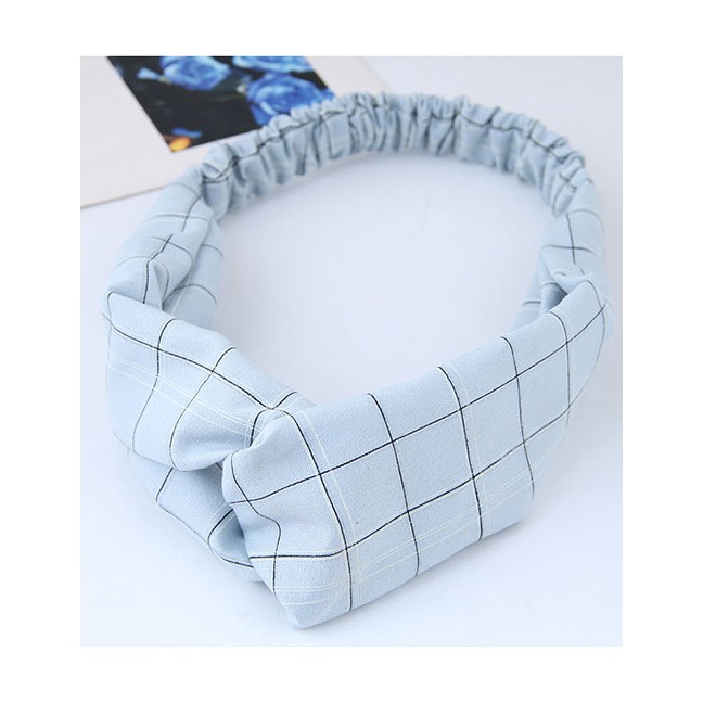 LRC Bando Sweet Blue Grid Pattern Decorated Hair Band