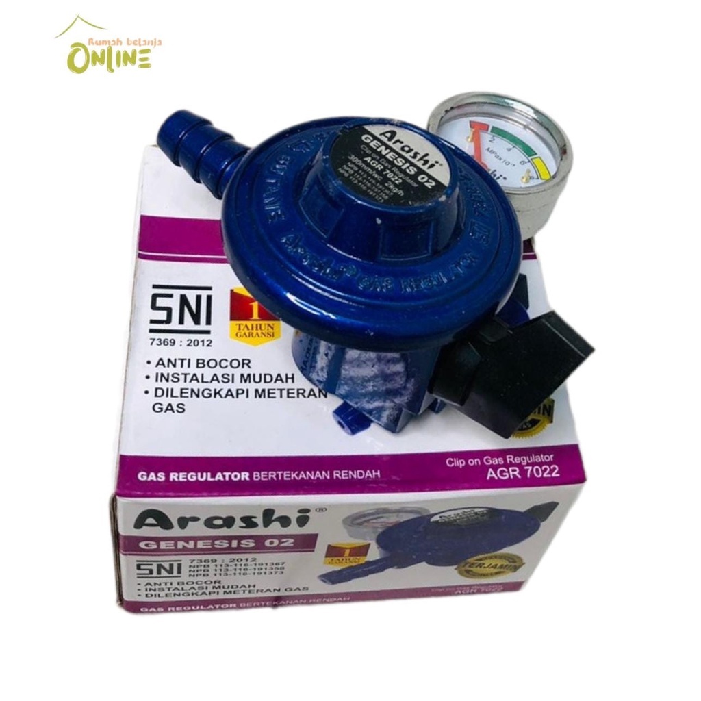 Regulator/ Kepala Gas Elpiji/LPG + Meter ARASHI Type Genesis 02 SNI