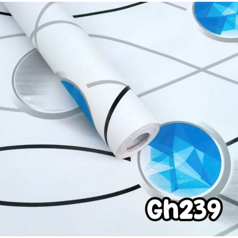 GH239-1 Motif bulat biru salur wallpaper stiker dinding 45X10M