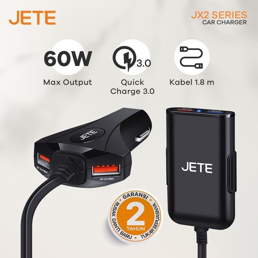 Charger Mobil Car Charger 60W 4 Output Quick Charge 3.0 JETE JX2 - Original Garansi 2 Tahun