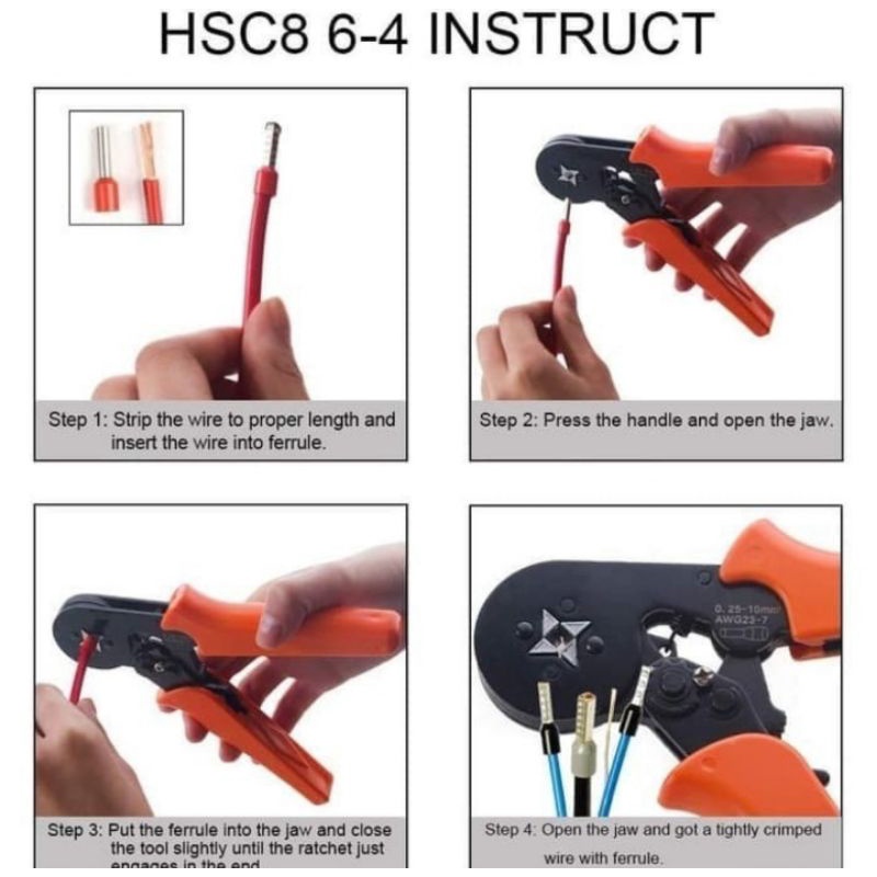 Ferrules Crimping Tools Tang Skun Ferrules 0.25-6mm2 HSC8 6-4 AWG23-10