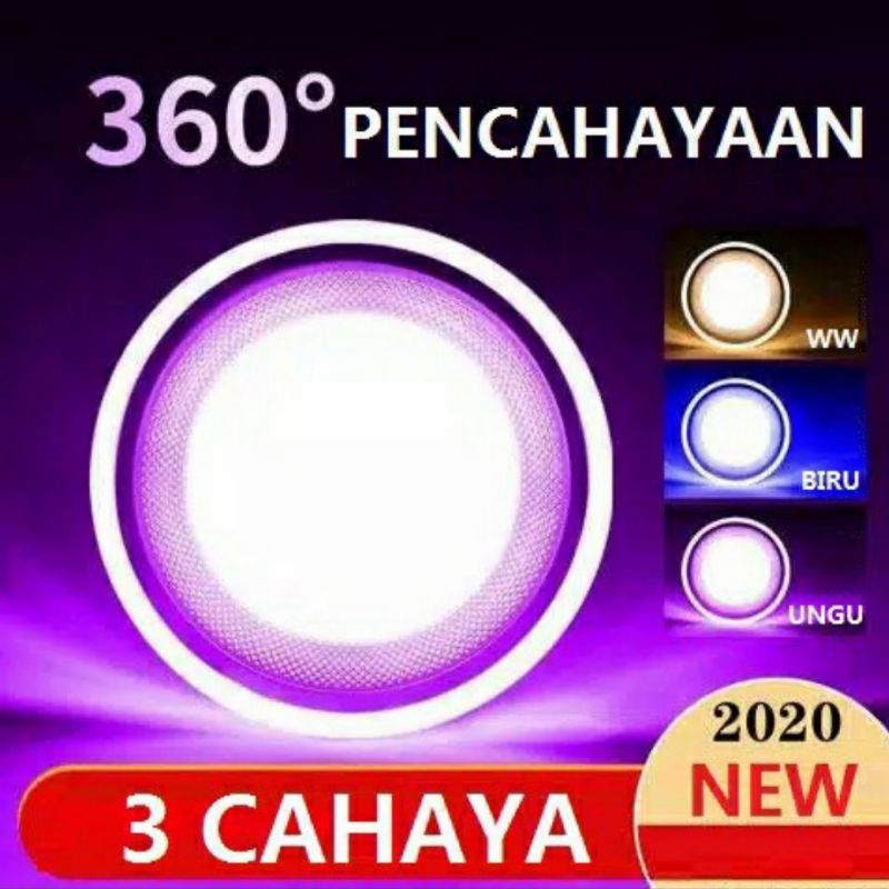 Lampu Downlight 3 warna 5w 6w 7w Led Panel Inbow Putih Natural Kuning Biru Ungu 5 6 Watt Hias Plafon