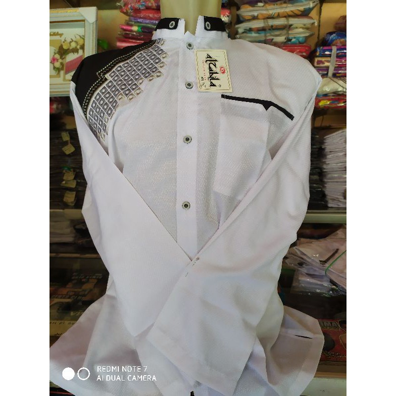 PROMO Koko Pria Lengan Panjang Kombinasi Hitam Putih / Koko Dewasa Bordir Hitam Putih