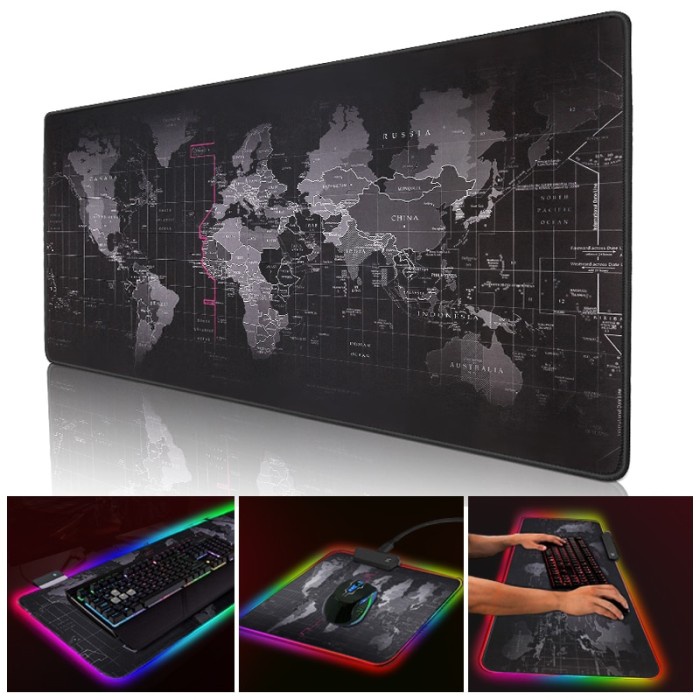 Gaming Mouse Pad XL Motif Peta Dunia Plus LED RGB Ukuran 400 x 900 mm