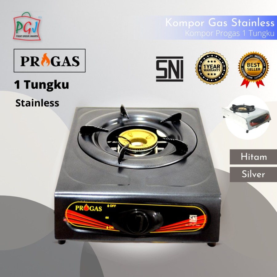 Kompor Gas Progas 1 tungku api biru SNI- hitam