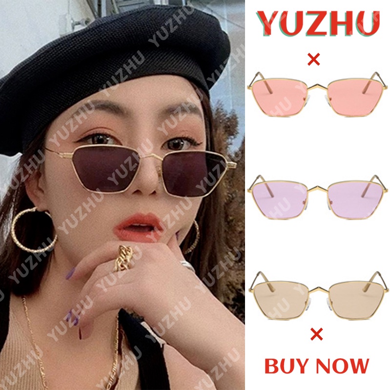 (YUZHU) COD New Fashion Retro Hong Kong Style Bingkai Kecil Kacamata Hitam Logam Tidak Teratur Wanita