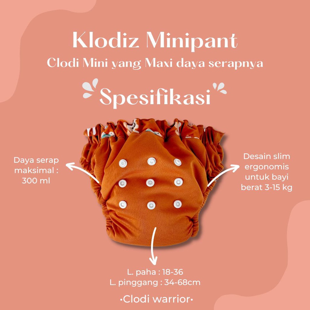 Klodiz Minipants Clodi Praktis Model Celana Insert Menyatu Popok Kain Cuci Ulang Untuk anak BB 3-15kg