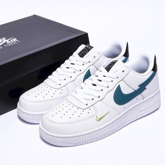 Sepatu Nike Air Force 1 AF1 Low Split Swoosh White Aquamarine Putih Premium