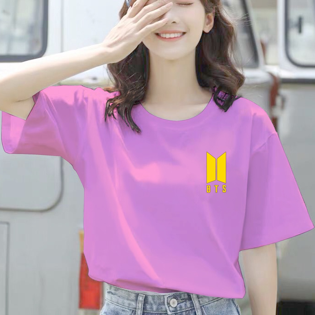 CALVIERO SHOP - BAJU KAOS ATASAN WANITA PRINT BTS LOGO YELLOW