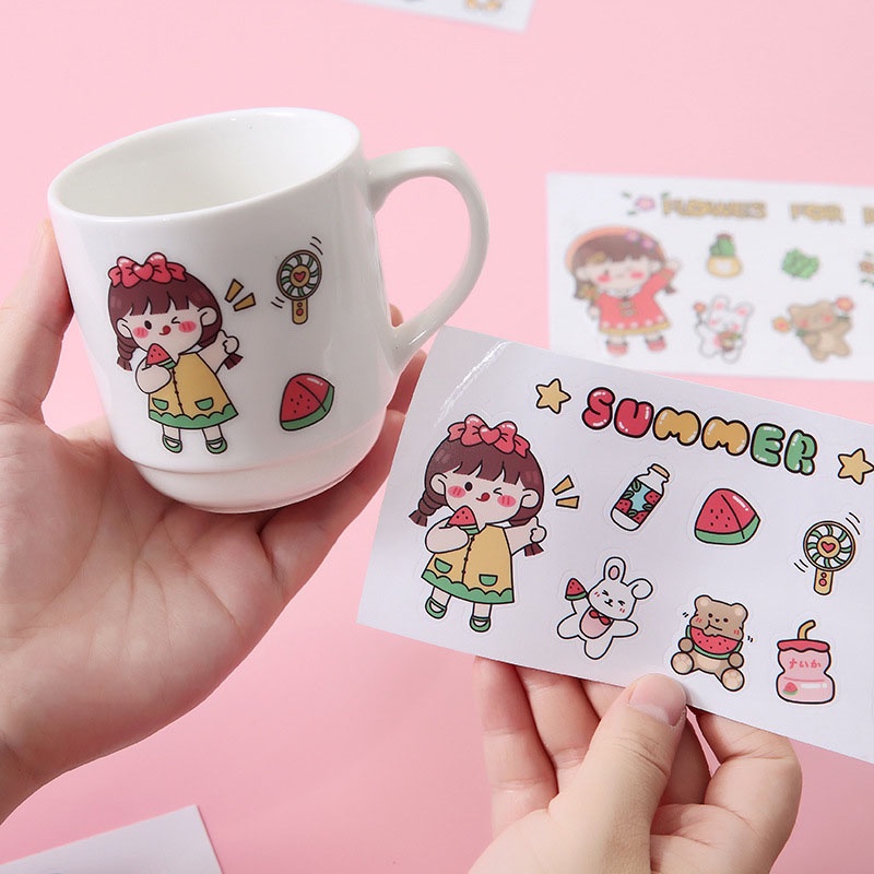 TERBARU COD Sticker Karakter Lucu Motif Wanita Korea Stiker Aesthetic Botol Cup Ponsel Serbaguna STC03 R2a