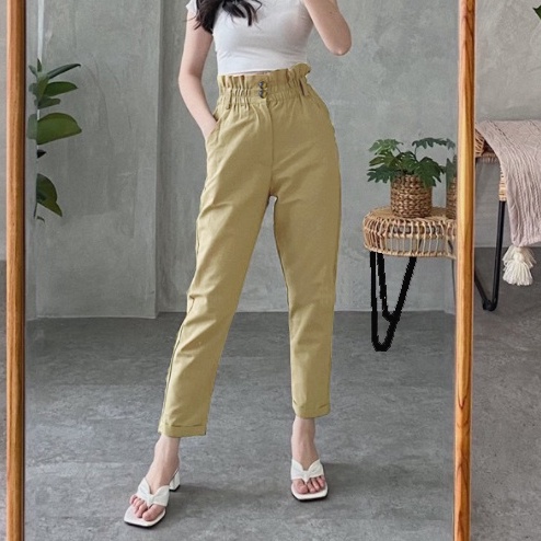 1KG MUAT 4PCS | HIGHWAIST CELANA LINEN RAMI ANGEL FULL KARET HITS OOTD SELEBGRAM KOREAN STYLE FASHEN GROSIR WANITA