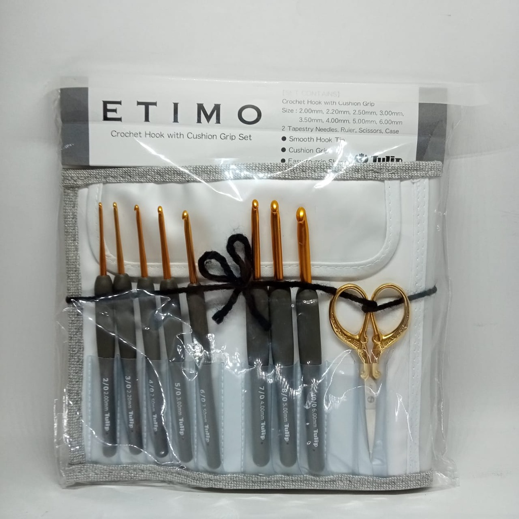 TULIP ETIMO GREY GOLD (SET) Hakpen Alat/Jarum Rajut Tulip ETIMO Abu-Gold / ETIMO Gray Crochet SET