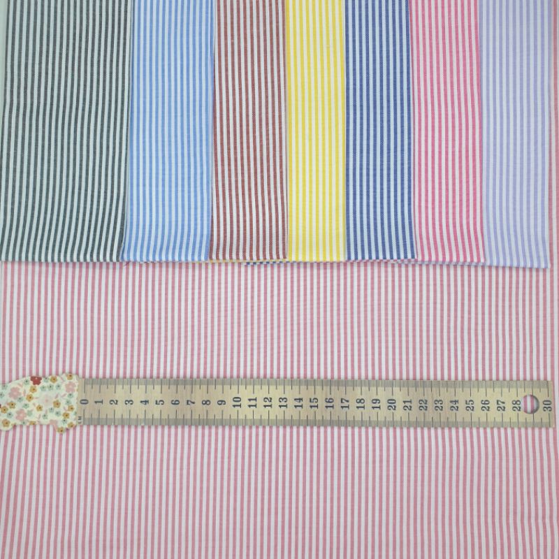 Kain Katun Yarndyed Motif Garis Stripe /Kain Salur Lebar 150cm Kain Katun Jepang Tokai Senko Salur Kecil 2milimeter (Harga per 1/2 meter)