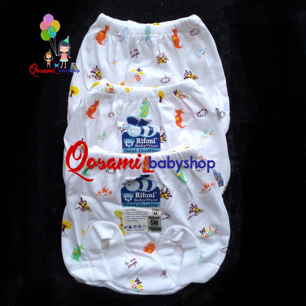 RIFANI 3 pcs Celana Putih Pop Bayi Motif Print SNI