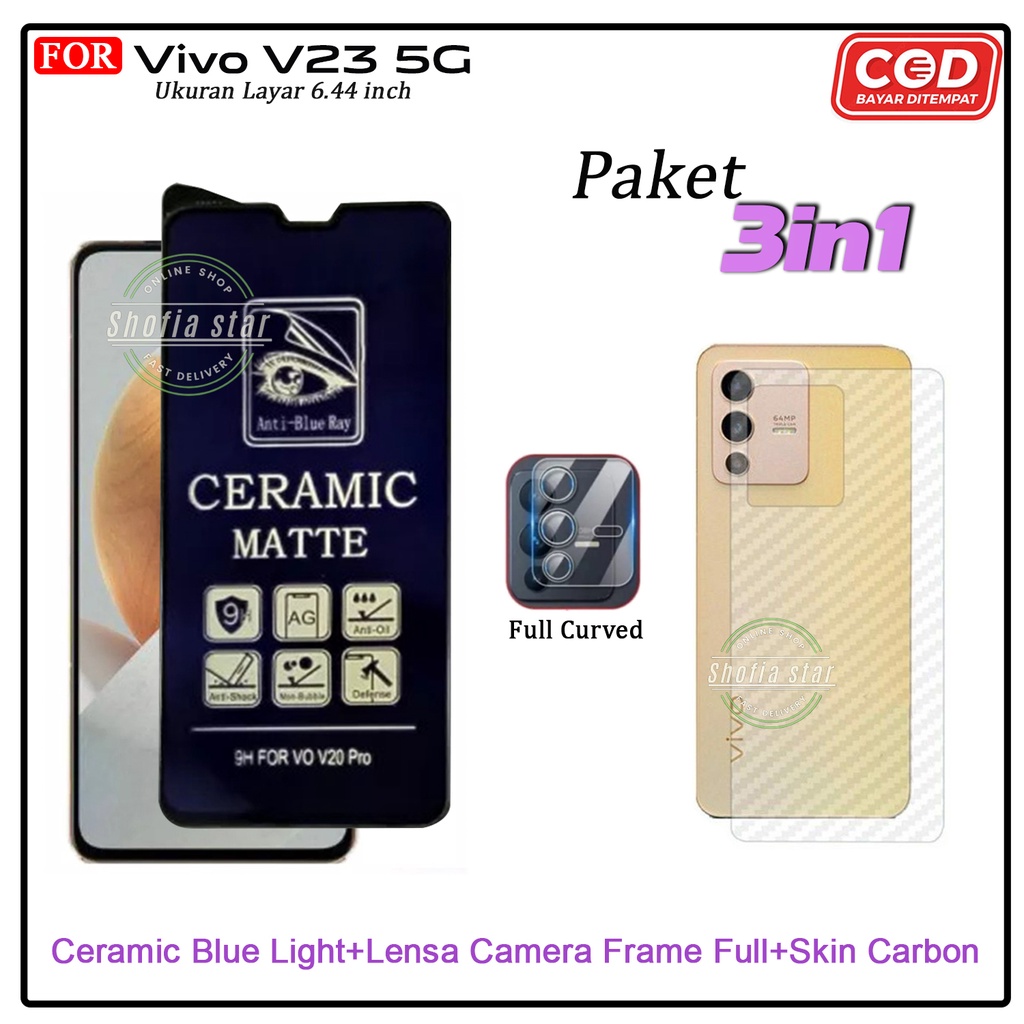 PAKET 3IN1 Tempered Glass Vivo V23 5G TG Layar kaca Full Cover