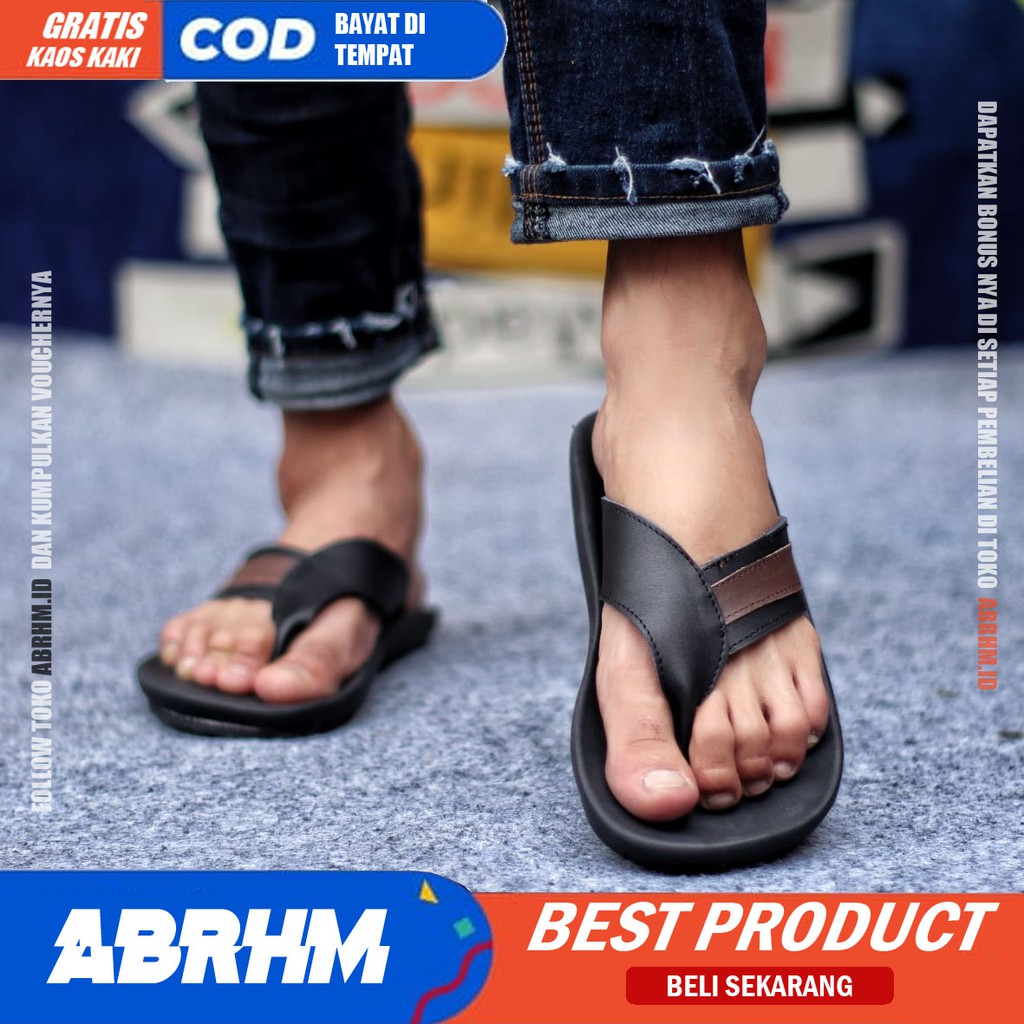 ABRHM X KIAN Sandal Japit Pria Sandal Pria Kulit Asli Sendal Jepit Cowok / Cowo Ori Keren Kekinian