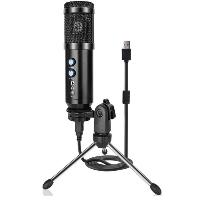 TaffSTUDIO Tech Microphone Condenser USB Mikrofon with Stand - UD-900FX - Black