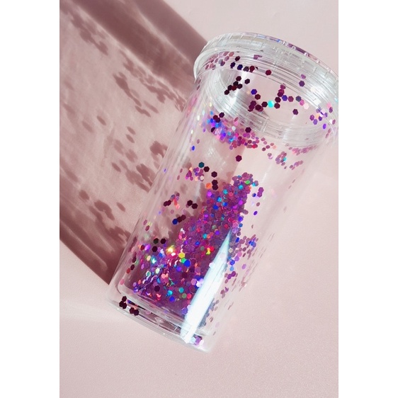 Glitter tumbler gelas botol minum air 450 ml