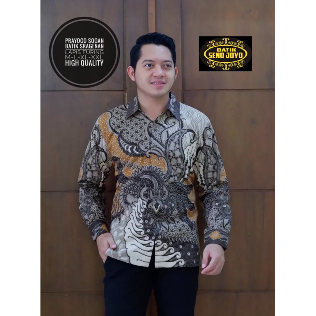 PRAYOGA SOGAN SENOJOYO KEMEJA BATIK SOLO PRIA LENGAN PANJANG LAPIS FURING ATASAN BATIK PREMIUM MODERN KATUN HALUS KUNTALA JAYA DIPA ROJO GURDO PEKSI ABANG PEKSI KEMBAR PEKSI TRUNTUM BRIYANTARA WANGSA COKLAT PRAMESTI KEMBANG UNGU SANJAYA SEKAR JAGAT SM