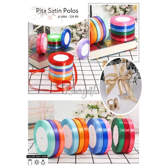 ( Rol 20 Yard ) PITA SATIN POLOS 6MM ( 1/4 INCH ) 0,25 IN - SATEEN RIBBON 0.6 CM - PITA KADO