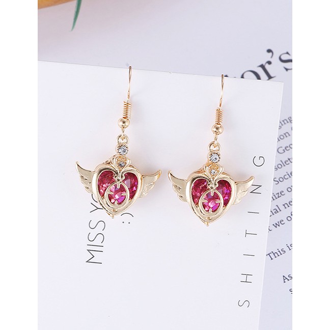 LRC Anting Gantung Fashion Pink+gold Color Heart Shape Decorated Earrings