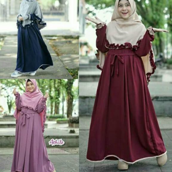New  (PROMO) FH02 / Ashila Set Syari WITH KHIMAR / Moscrepe / Gamis / Dress Muslim / Fashion Muslim