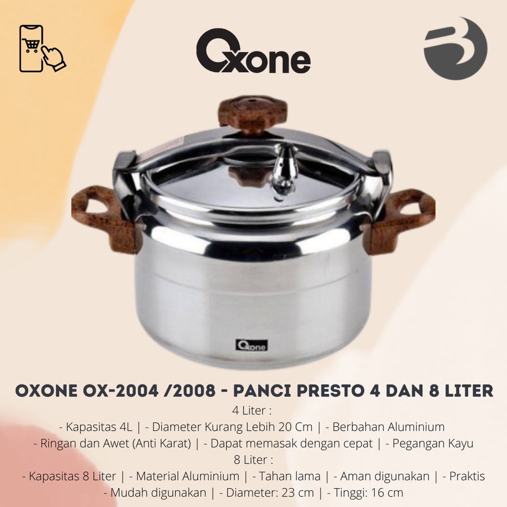 Oxone OX-2004 /2008 Aluminium Pressure Cooker - Panci Presto 4 dan 8 Liter