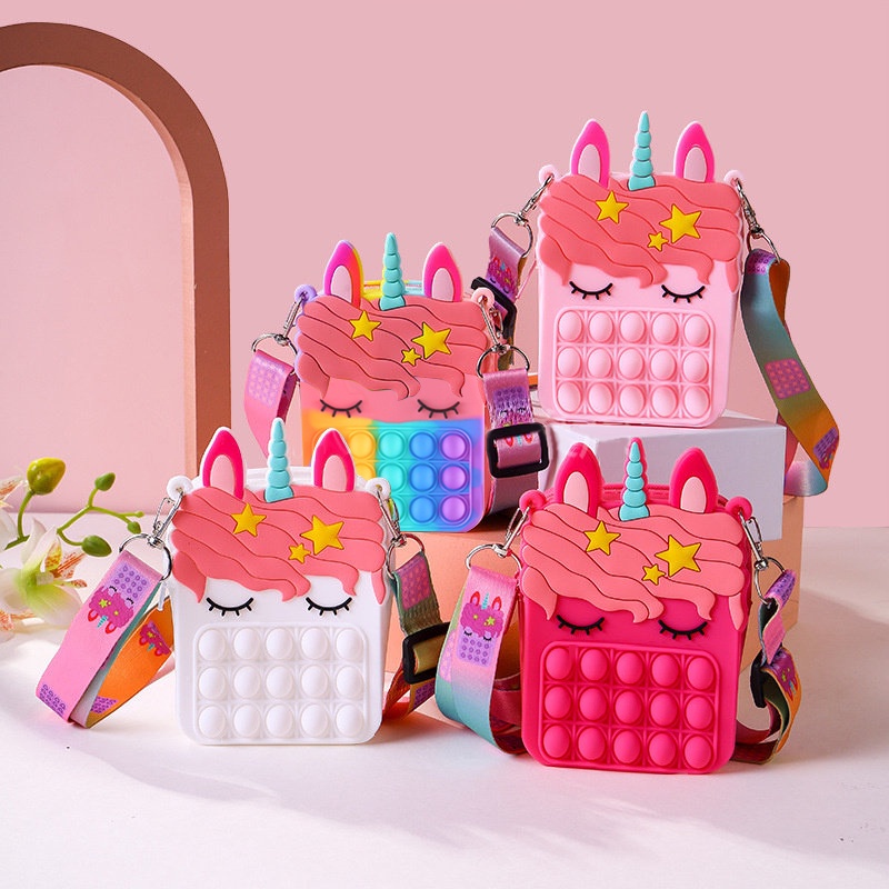 【Fast shipping】Tas Pop it Anak Unicorn Lucu Import - Tas Selempang Anak Karakter Unicorn - Tas Pop It Terbaru Import - Tas Anak Lucu Pop It Fidget Toys