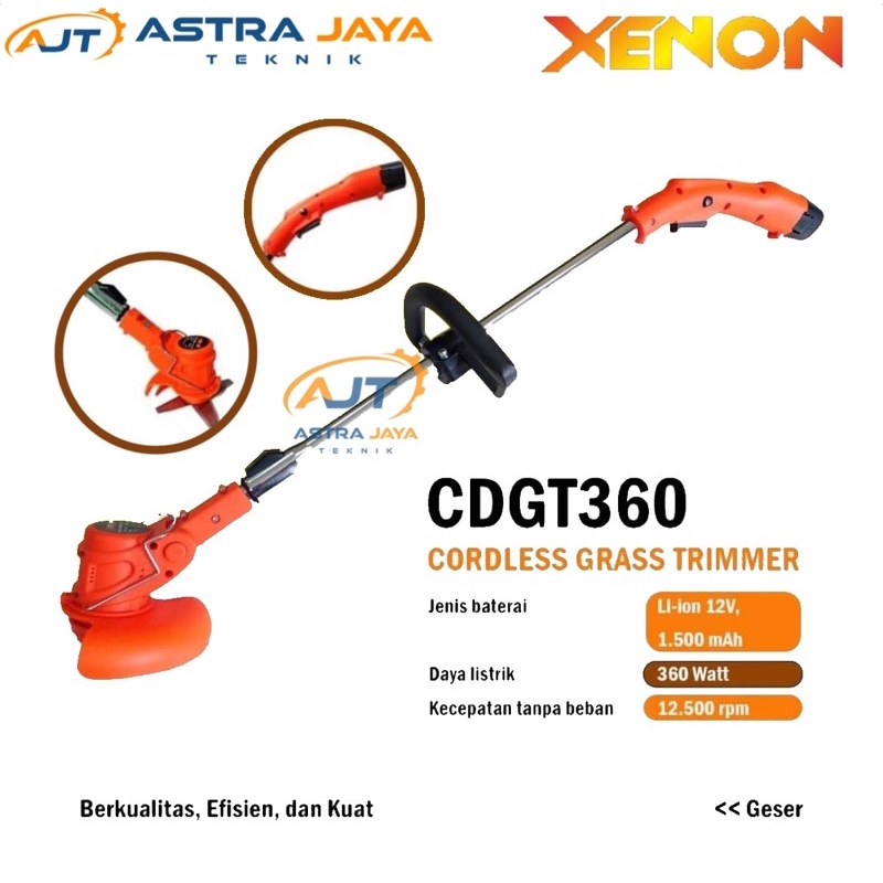 XENON CDGT360 Mesin Potong Rumput Cordless 12 Volt 2 Baterai Grass trimmer Alat Pemotong Rumput Port