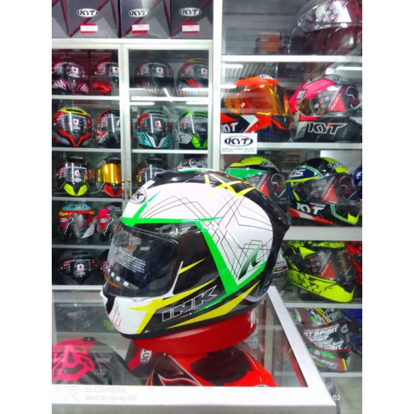 Helm Full Face INK CL MAX SERI3 WHITE GREEN FLOU