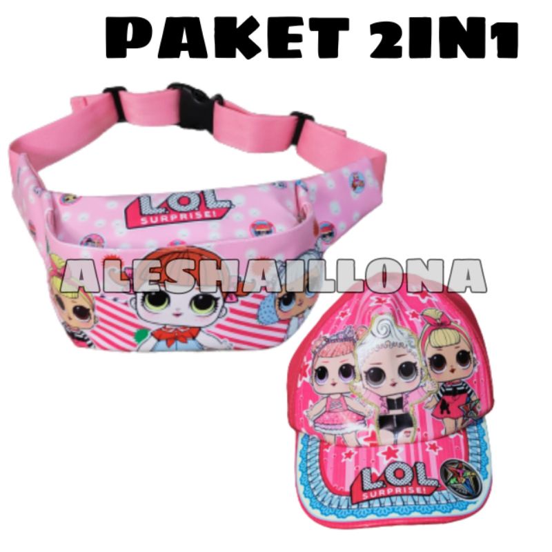 0Waistbag anak karakter unicorn 2in1 - tas + topi tas selempang anak perempuan tas boba