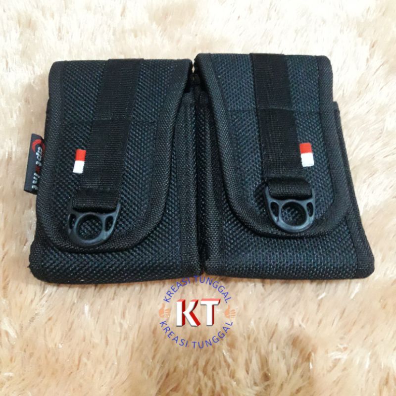 sarung hp kanvas hitam dobel samping/tempat hp 5,5cm