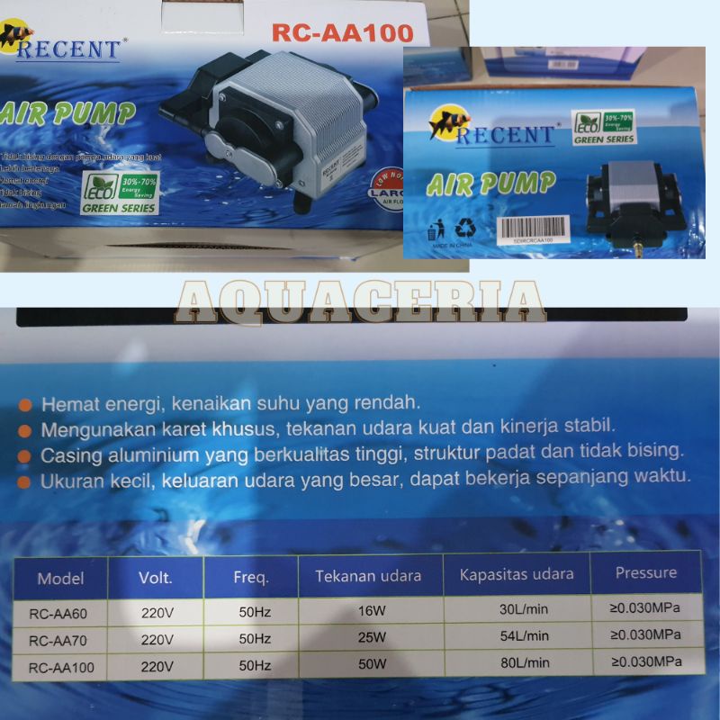 pompa udara mesin aerator aquarium/kolam ikan recent aa 100 tekanan angin besar