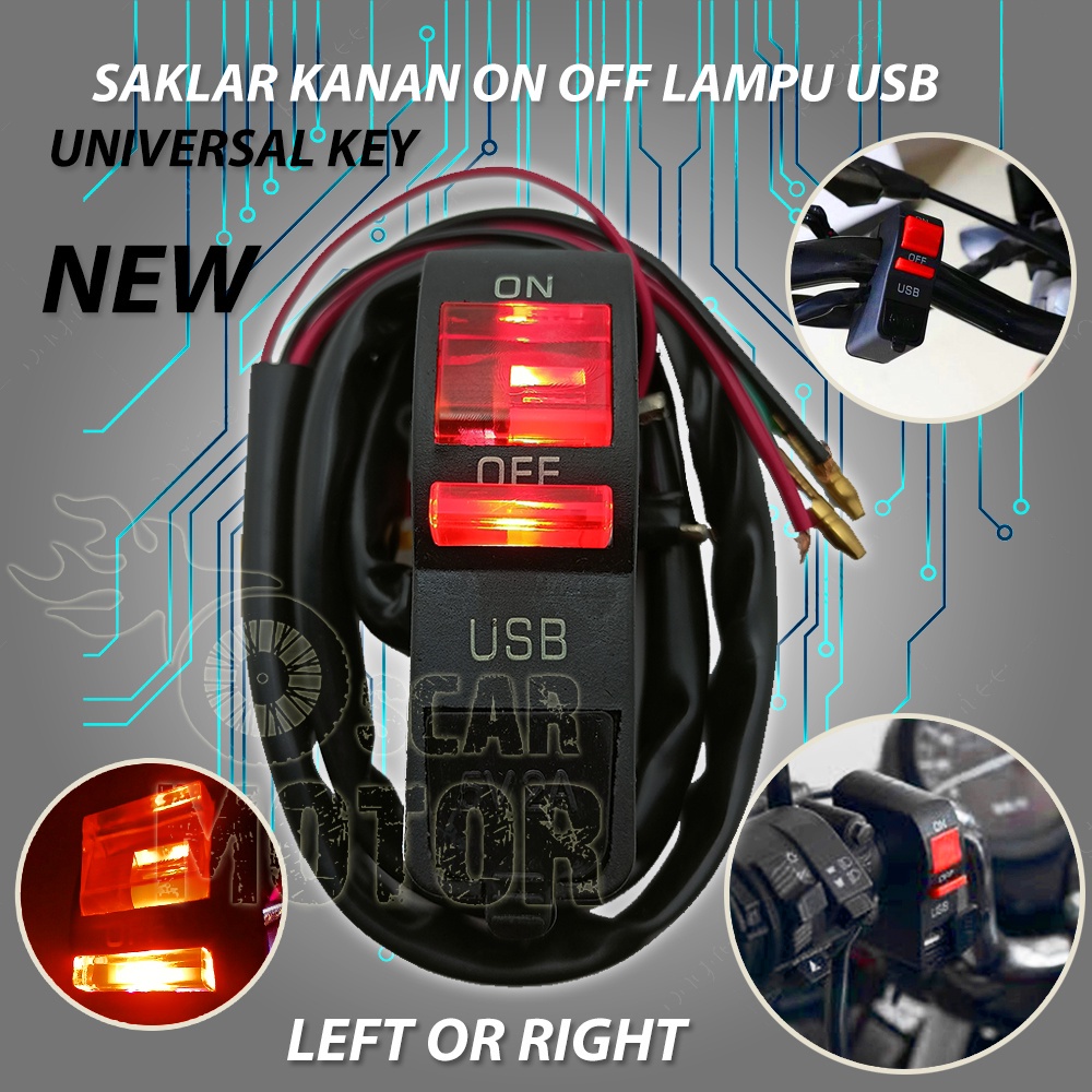 Saklar Switch On Off USB Charger Casan Sepeda Motor universal motor